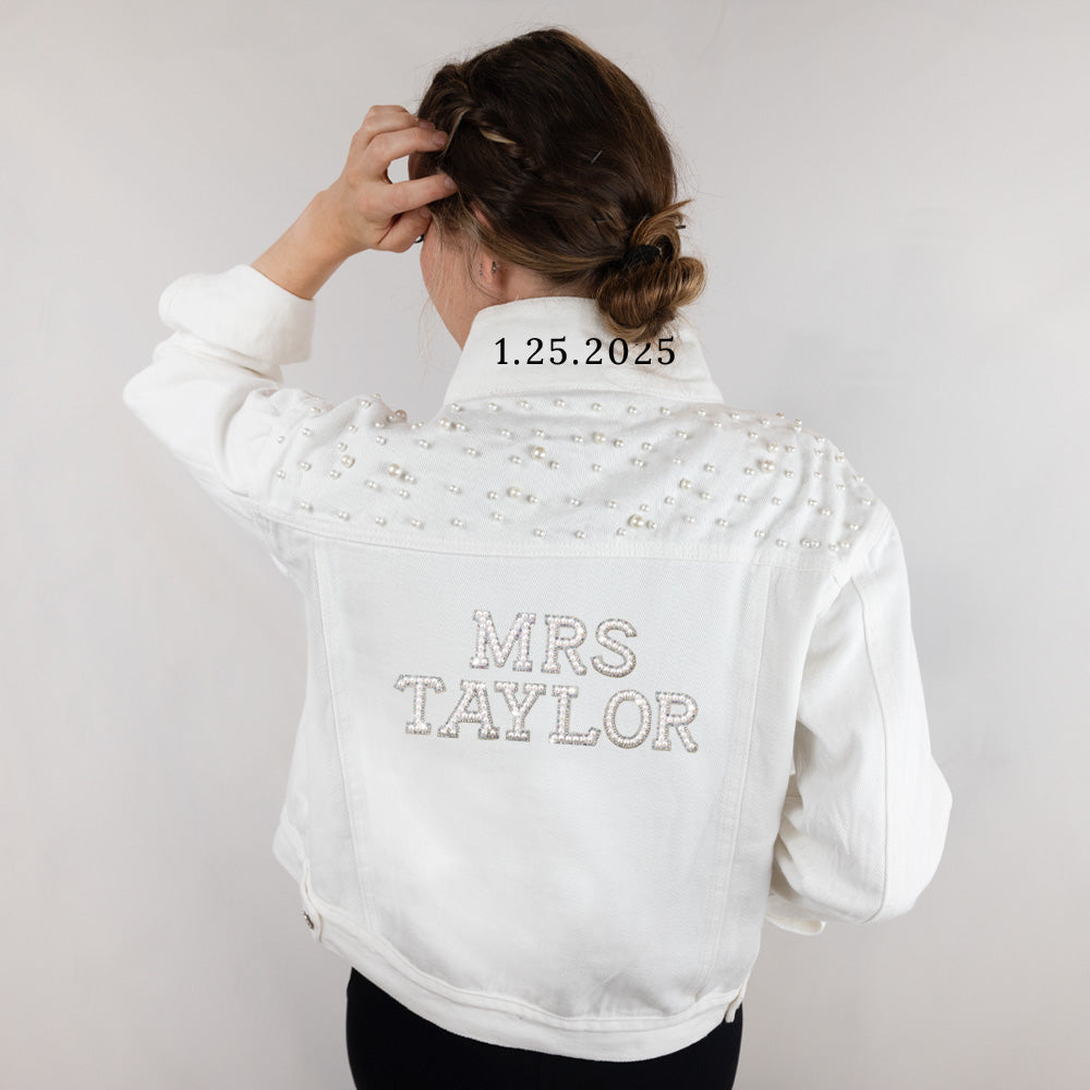 (White Pearl) Bride Patch  Pearl Denim Jacket