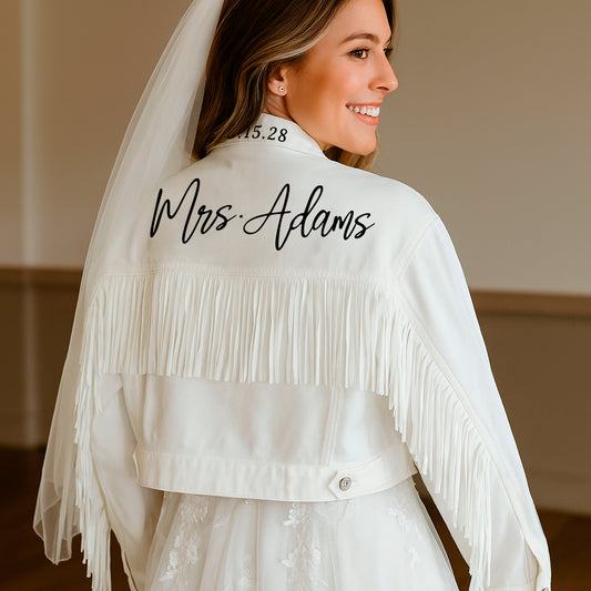 (White Fringe) Personalized White Fringe Jean Jacket