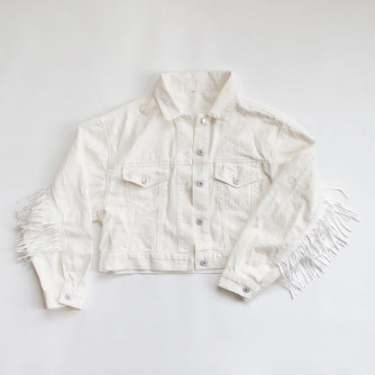 (White Fringe) Bride White Fringe Denim Jacket