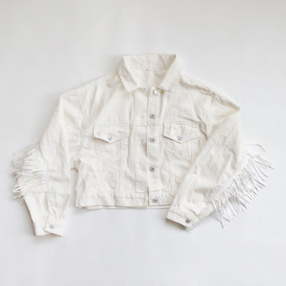 (White Fringe) Custom Patch White Fringe Denim Jacket