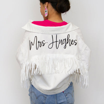 (White Fringe) Custom Bachelorette White Fringe Jean Jacket