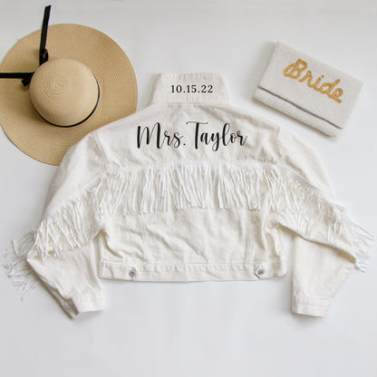 (White Fringe) Mrs White Fringe Denim Jacket