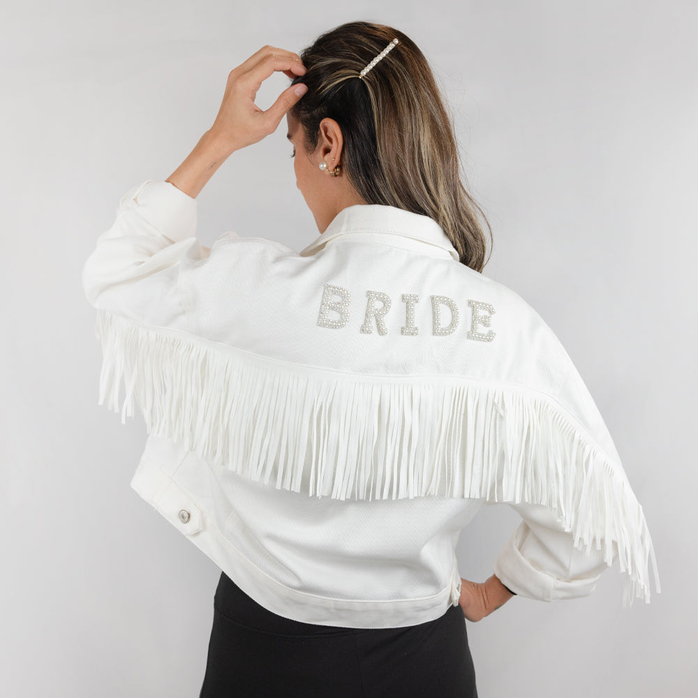 Bride Patch White Fringe Denim Jacket
