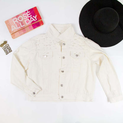 (White Pearl) Bride  Pearl Denim Jacket