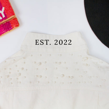 (White Pearl) Patch  Jean Jacket with Pearls