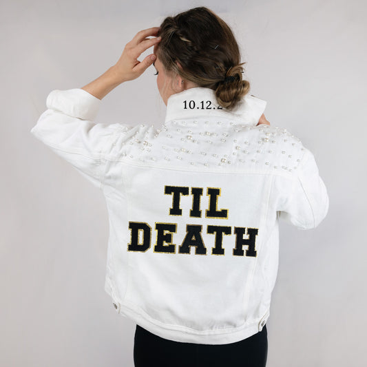 (White Pearl) Till Death Patch Denim Jacket