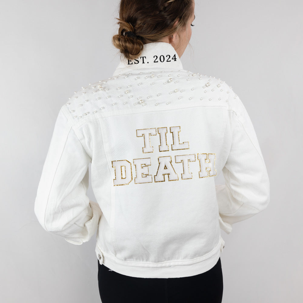 (White Pearl) Till Death Patch Denim Jacket