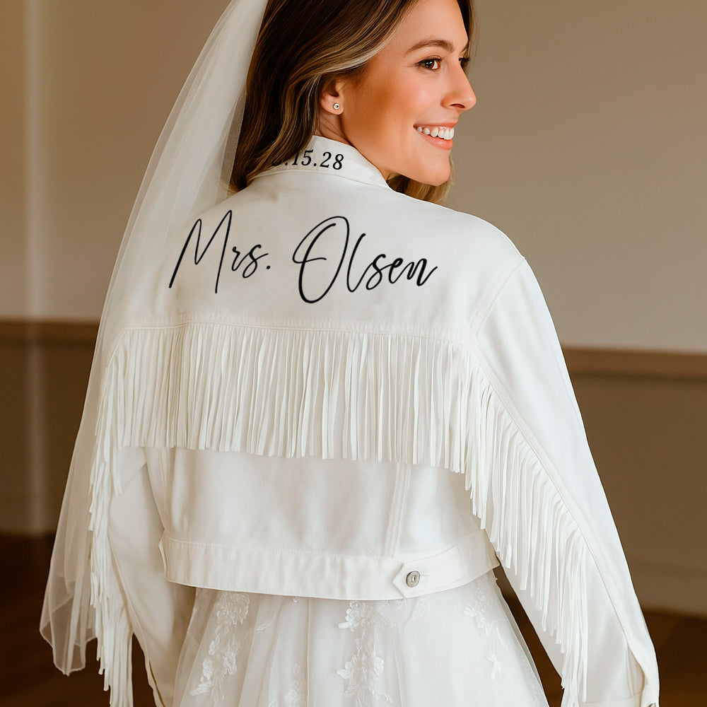(White Fringe) Custom White Fringe Jean Jacket