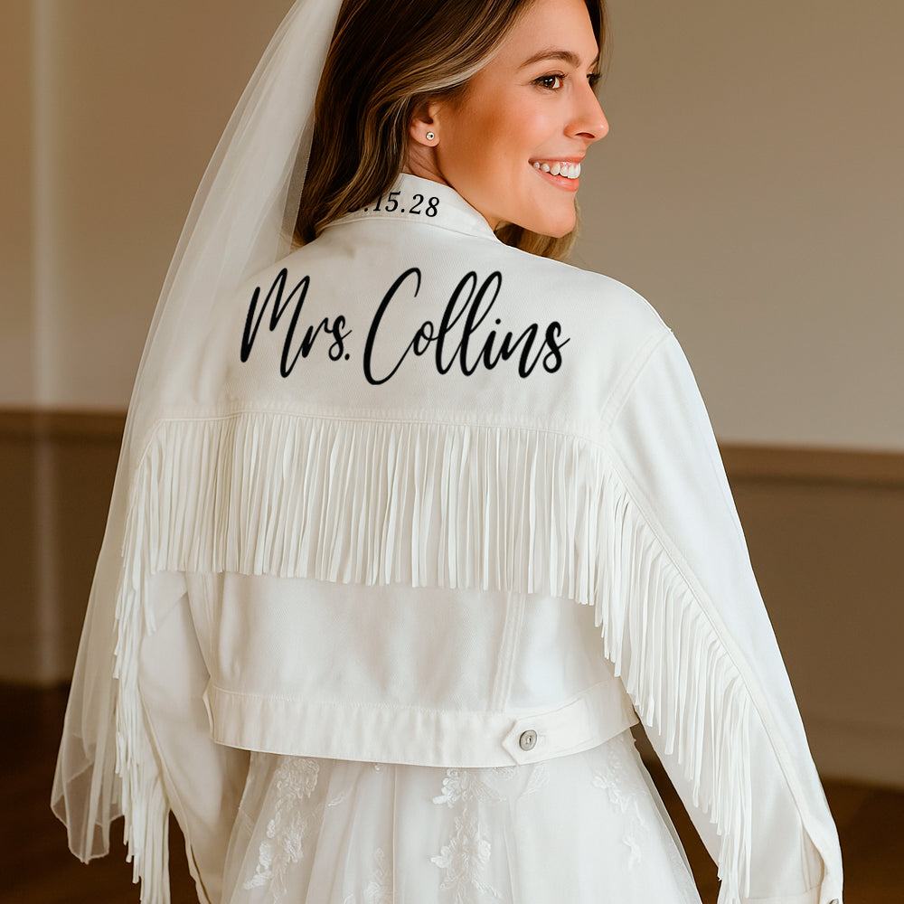 (White Fringe) White Fringe Bride Denim Jacket