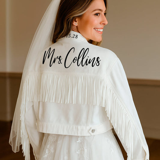 (White Fringe) White Fringe Bride Denim Jacket