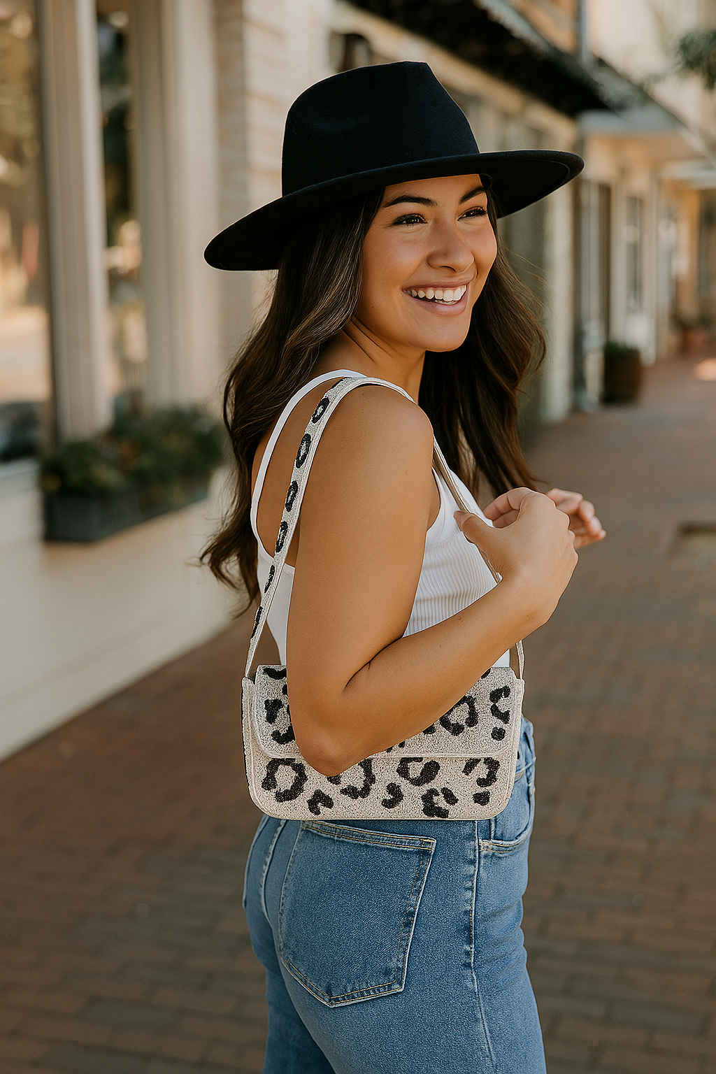 Beaded Cheetah Shoulder Bag