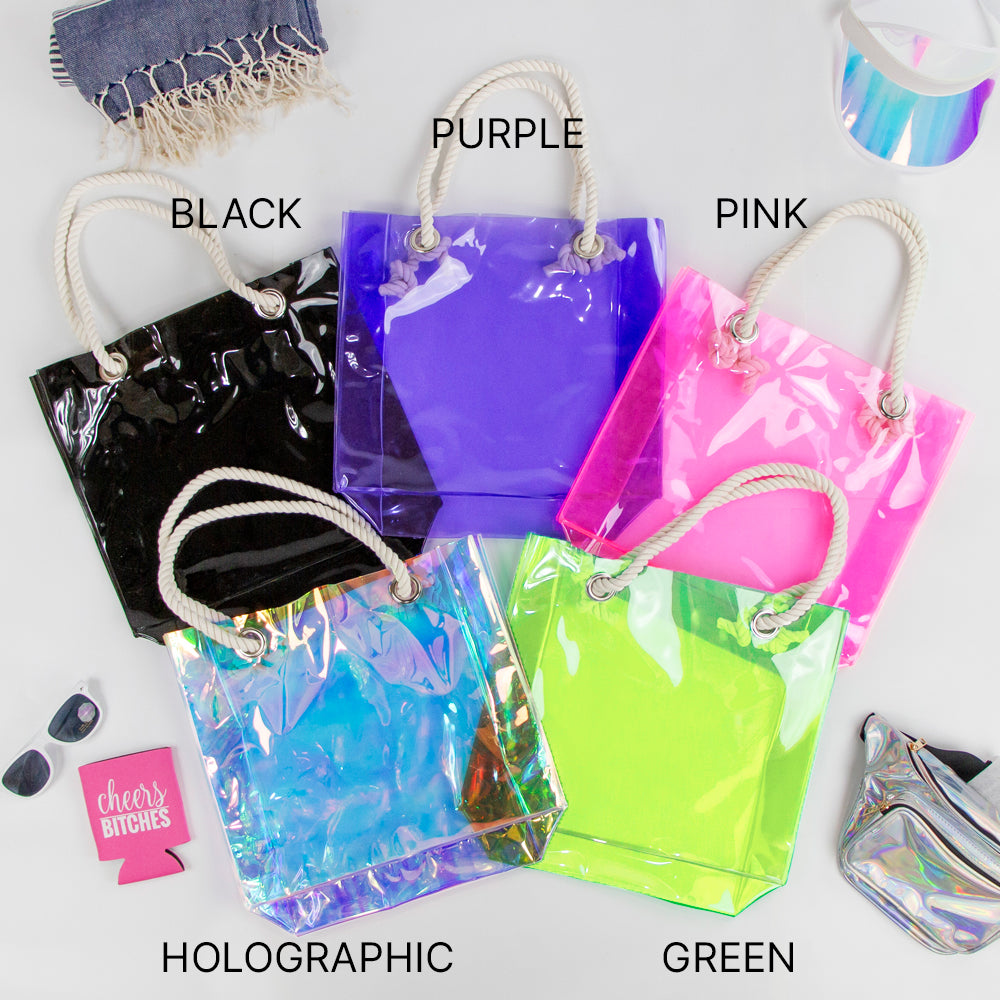 a group of different colored bags sitting on top of a table
