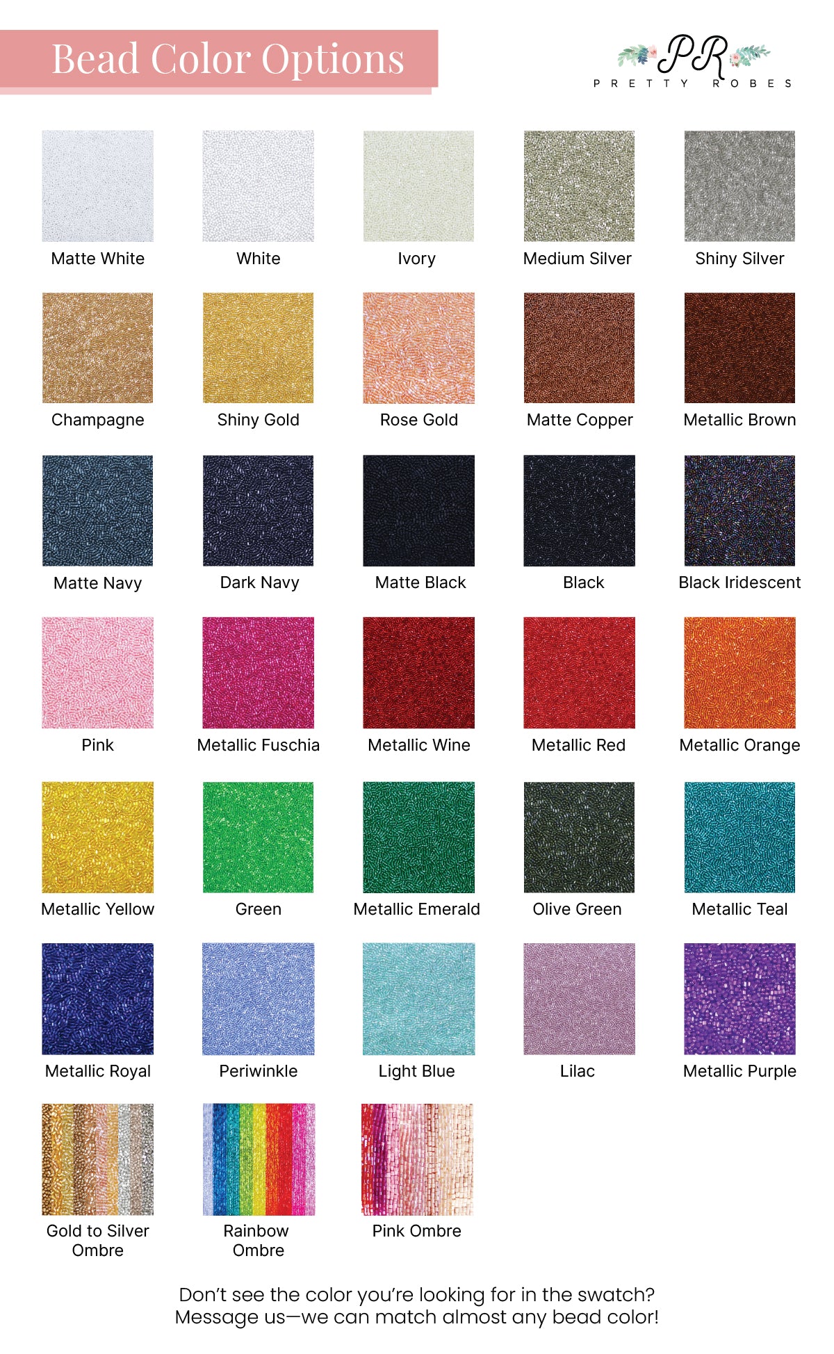 the color chart for the bead color options