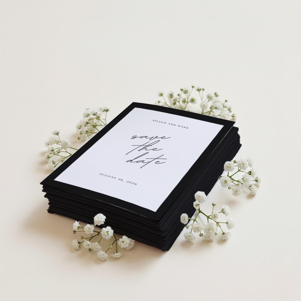 Minimalist Wedding Magnet Favor With Black Border