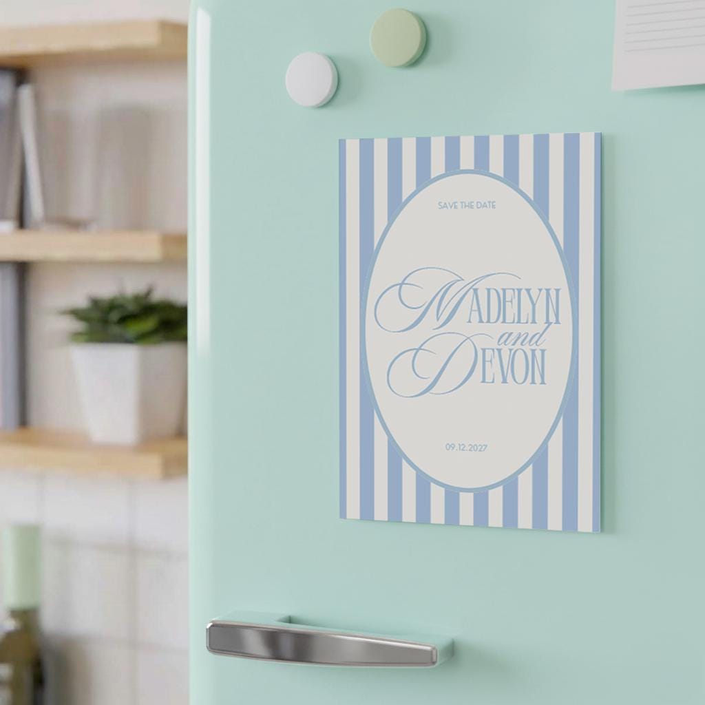 Blue Striped Elegant Wedding Magnet