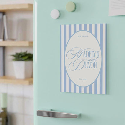 Blue Striped Elegant Wedding Magnet