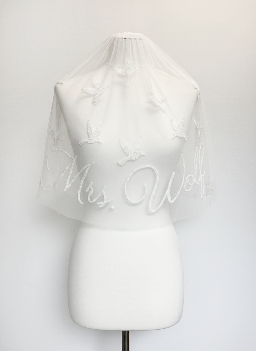 Personalized Pearl Floral Bridal Veil