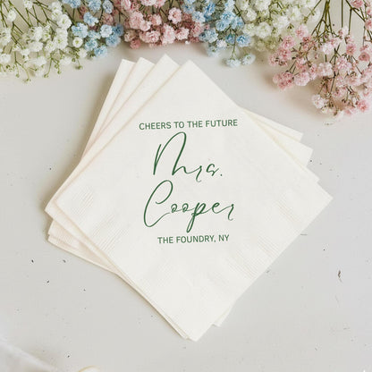 Custom Cheers to the Future Mrs Paper Napkin Favors (PPP 1)