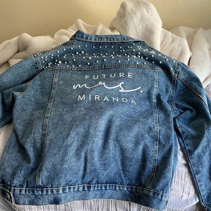 (Blue Pearl) Personalized Future Mrs. Denim Jacket