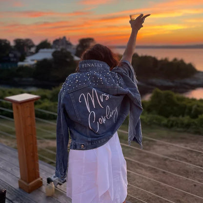 (Blue Pearl) Cursive Denim Jacket for Brides