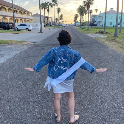 (Blue Pearl) Personalized Bridal Denim Jacket