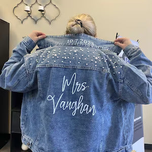 (Blue Pearl) Personalized Bridal Denim Jacket