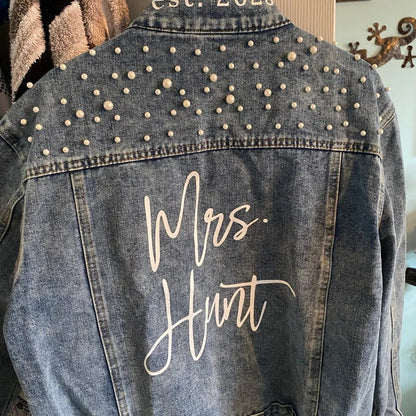 (Blue Pearl) Personalized Bridal Denim Jacket