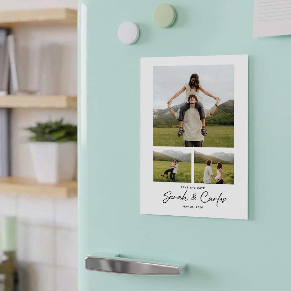 Custom Photo Announcement With Elegant Wedding Magnet