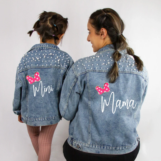 Personalized Mama and Mini Bow Denim Jackets