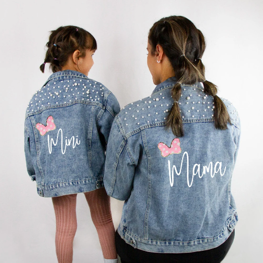 Personalized Mama and Mini Bow Denim Jackets