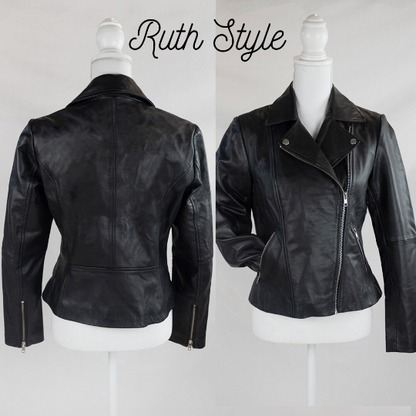 (Real Leather) Embroidered Floral Leather Jacket