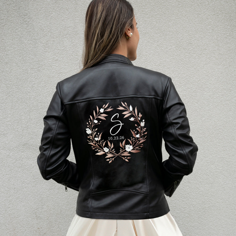 (Real Leather) Embroidered Initial Leather Jackets