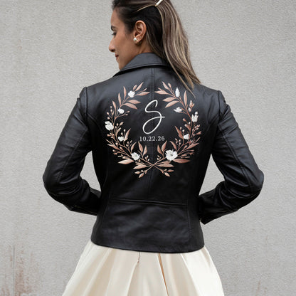 (Real Leather) Embroidered Initial Leather Jackets