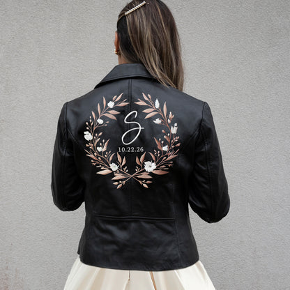 (Real Leather) Embroidered Initial Leather Jackets