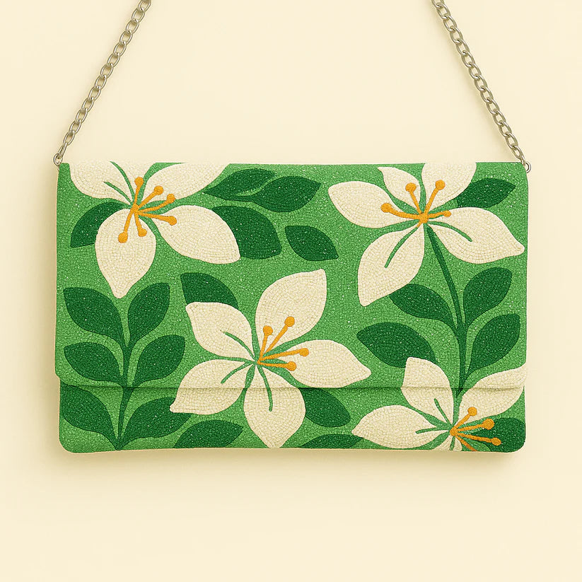 Personalized Floral Beaded Clutch