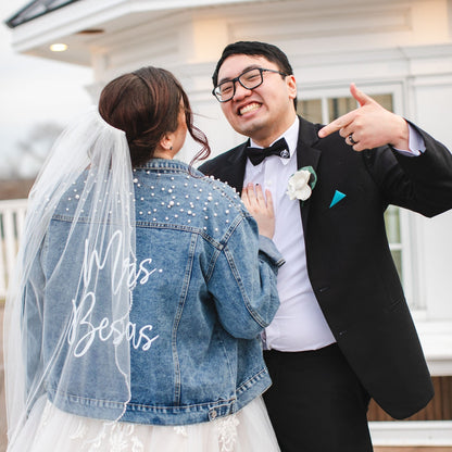 (Blue Pearl) Personalized Bridal Denim Jacket