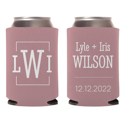 Custom Wedding Monogram Can Cooler Favors (PK 180)