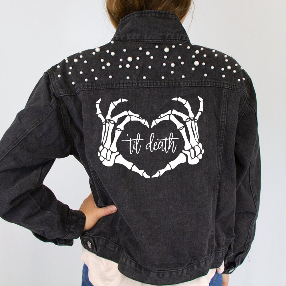 (Black Pearl) Skeletal Ring Finger Jean Jacket