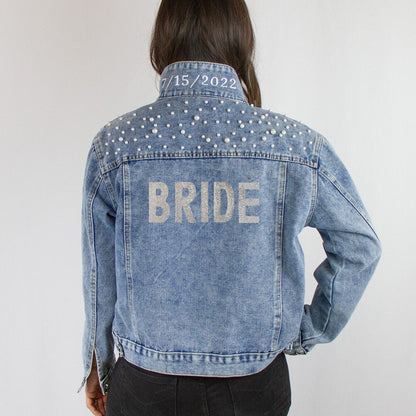 Blue Rhinestone Bride Patch Denim Jacket