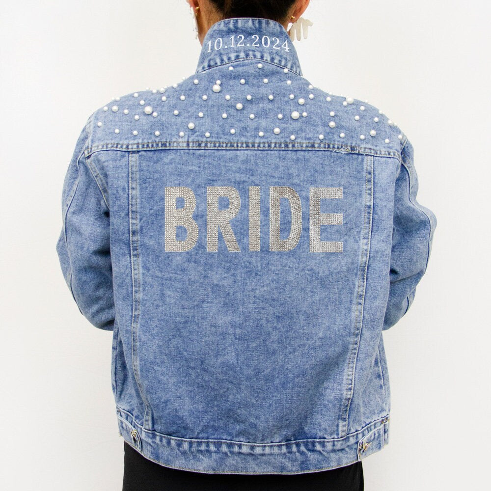 Blue Rhinestone Bride Patch Denim Jacket