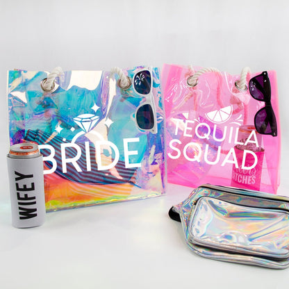 Personalized Bachelorette Tote - Neon and Tequila Squad-themed