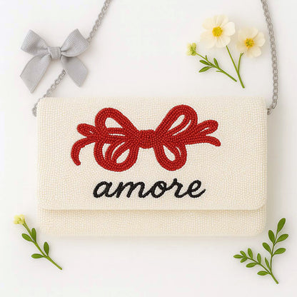 Coquette Style Beaded Canvas Clutch for Women