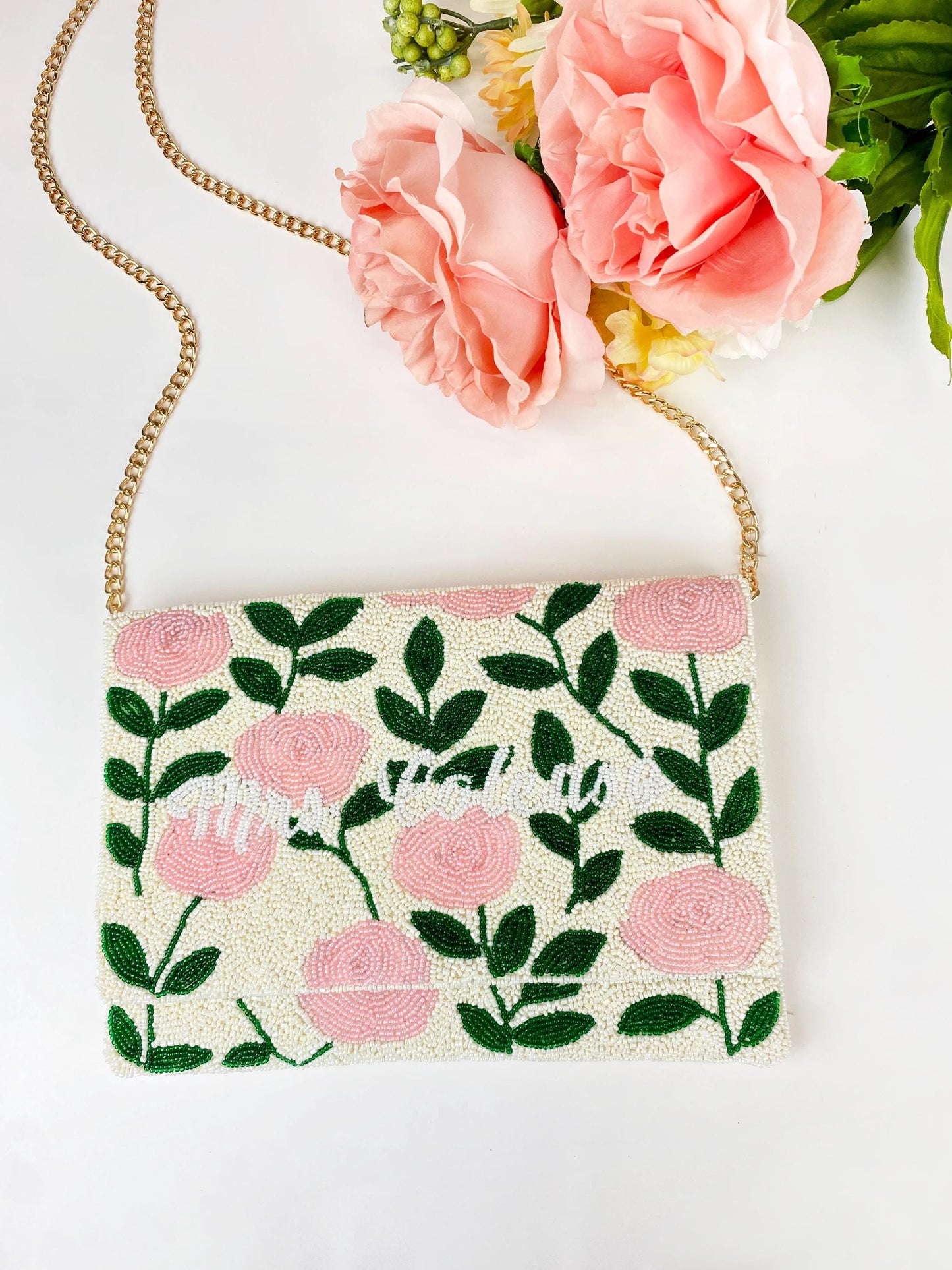 Personalized Floral Beaded Clutch