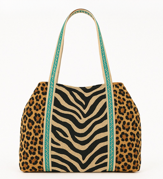 Leopard Zebra Beaded Tote