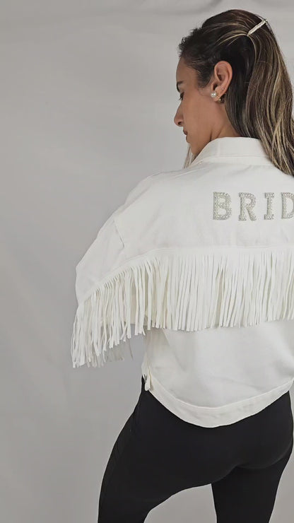 (White Fringe) Bride Patch White Fringe Denim Jacket