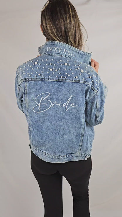 (Blue Pearl) Custom Bride Denim Jacket