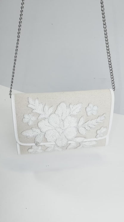 Embroidered Canvas Bridal Clutch