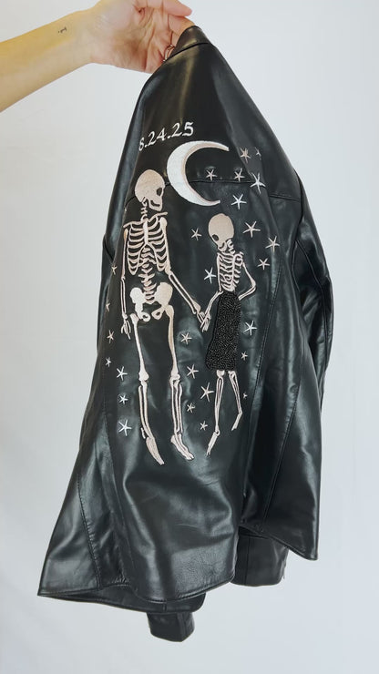 (Real Leather) Skeleton Couple Embroidery Jacket