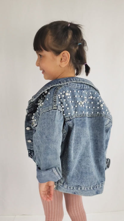 (Blue Pearl) Personalized Flower Girl Denim Jacket