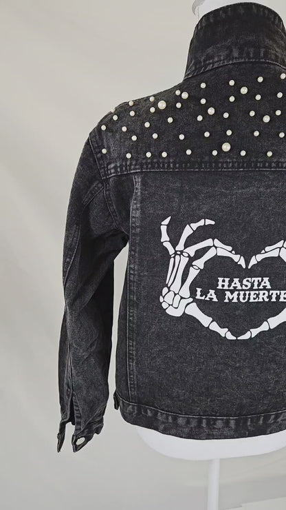 (Black Pearl) Till Death Patch  Pearl Denim Jacket